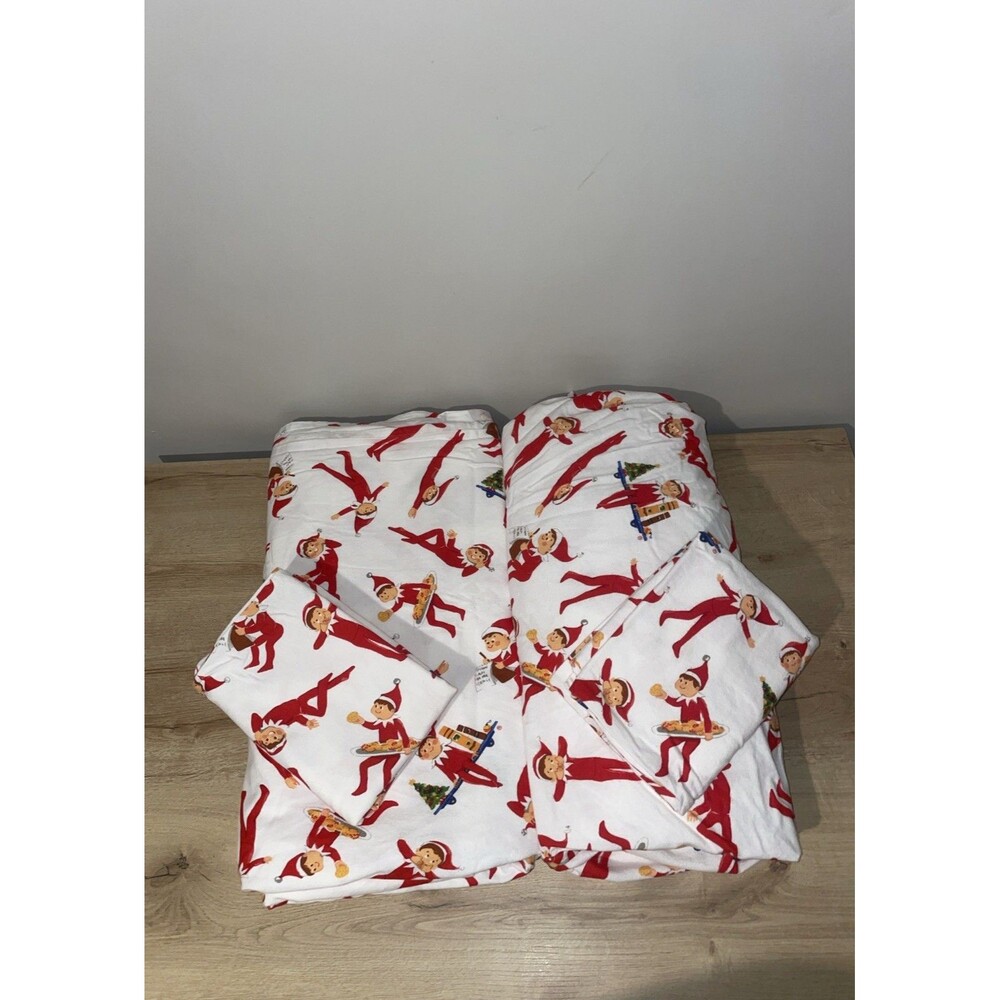 Pottery Barn Kids Elf on the Shelf Organic Cotton Queen Sheet Set Christmas 4pc